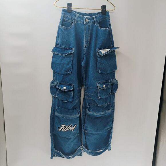Fubu 05 x Forever 21 Baggy Jeans Sz S Wide Horseshoe Leg Grunge Raver Skater Y2K - Picture 3 of 11